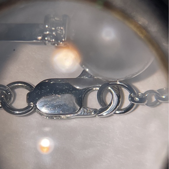 Solid 14K White Gold Pearl Real or Faux Unknown Diamond Necklace - Picture 8 of 11